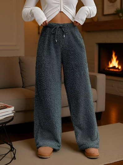 Thermal solid color pants for women