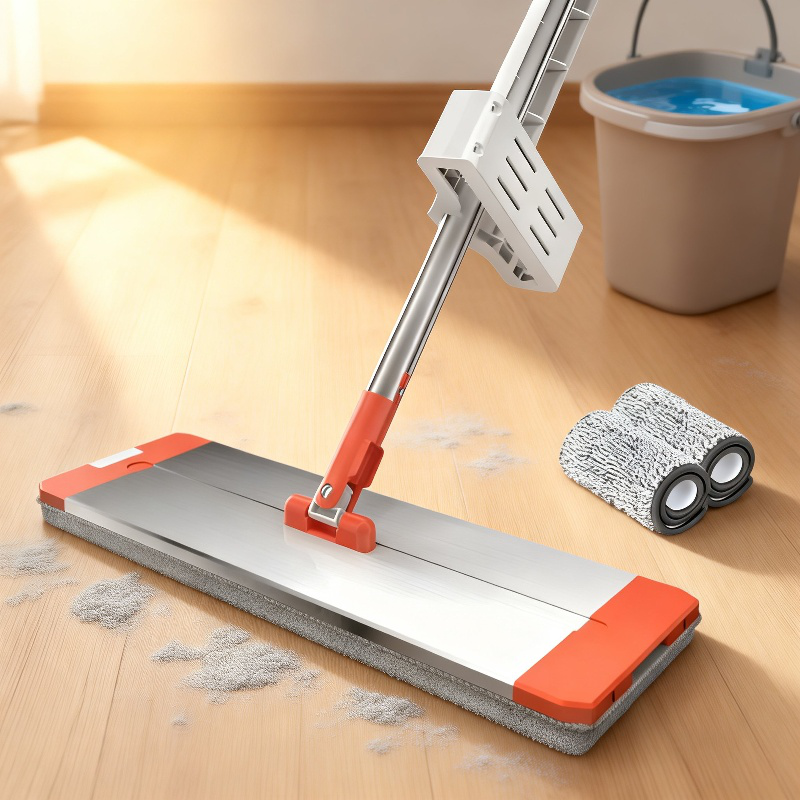 大型の平らなアルミ合金製モップ。使いやすく、ハンズフリーで、家庭の掃除に使え、吸収性があり、濡れても乾いても使えます。