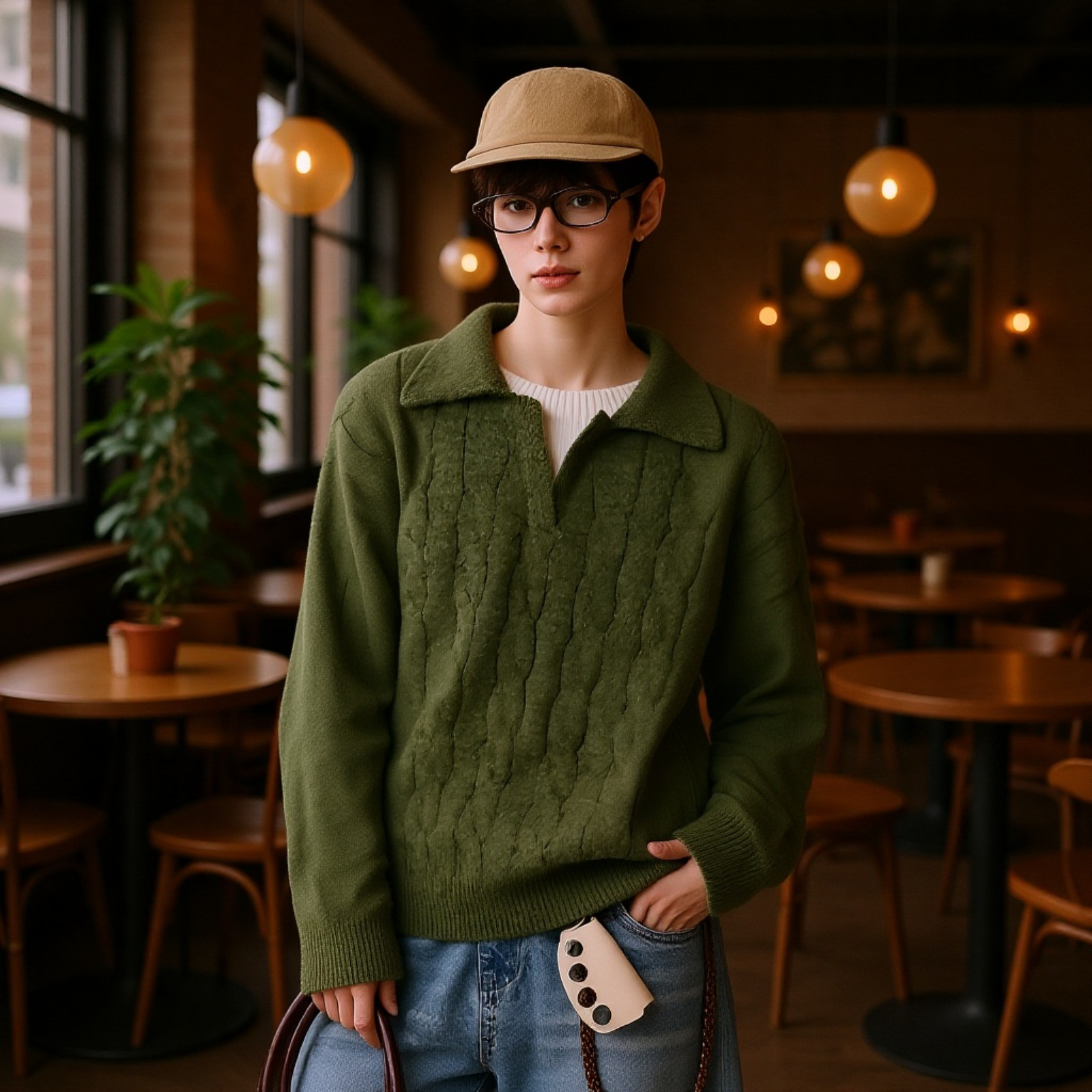 アメリカン風レイヤード風Vネックセーター