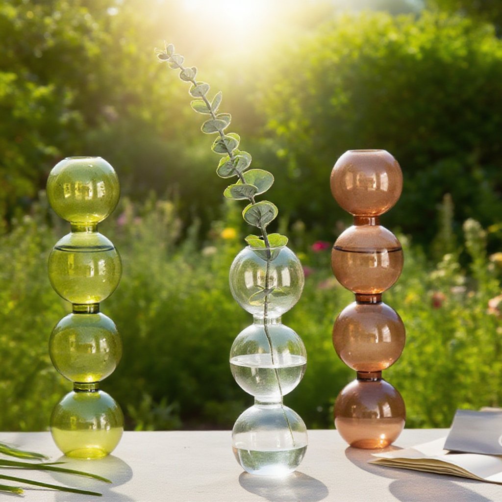 透明ガラス花瓶とドライフラワーのアレンジメント