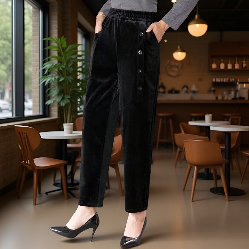 カジュアルパンツ レディース 中綿入り とろみ コーデュロイ ハイウエスト ストレートレッグ あったか ゆったり カジュアルパンツ