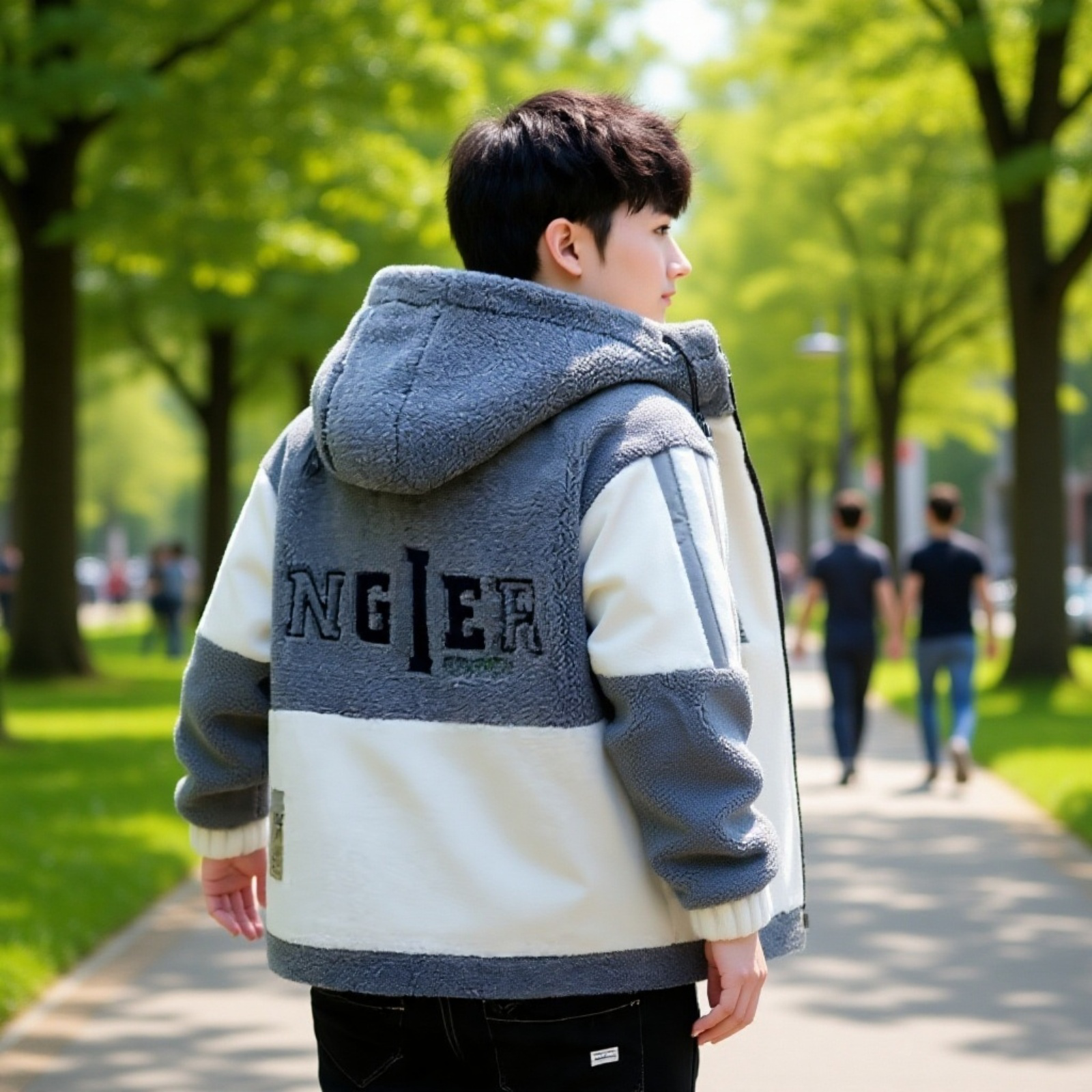 メンズボアジャケット フード付き ゆったりフリースコート