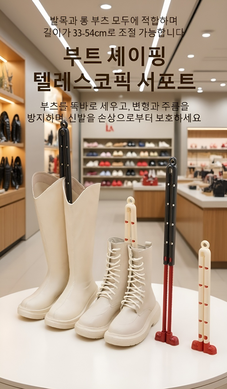 확장형 슈트리로 장화 주름 방지하는 모습