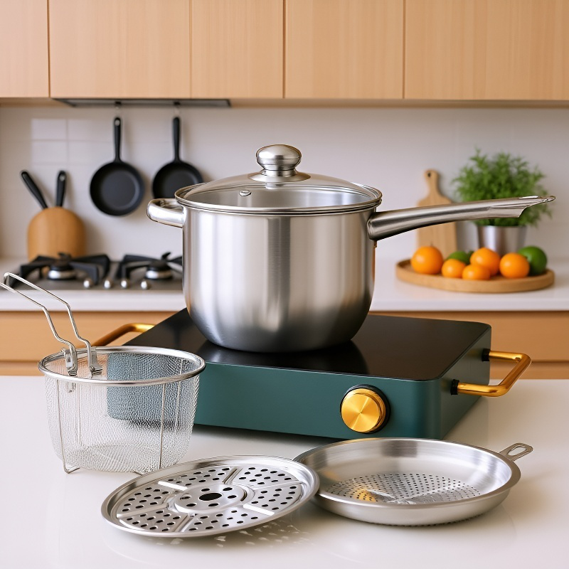 Freidora doméstica de gran capacidad de acero inoxidable con filtro en cocina moderna