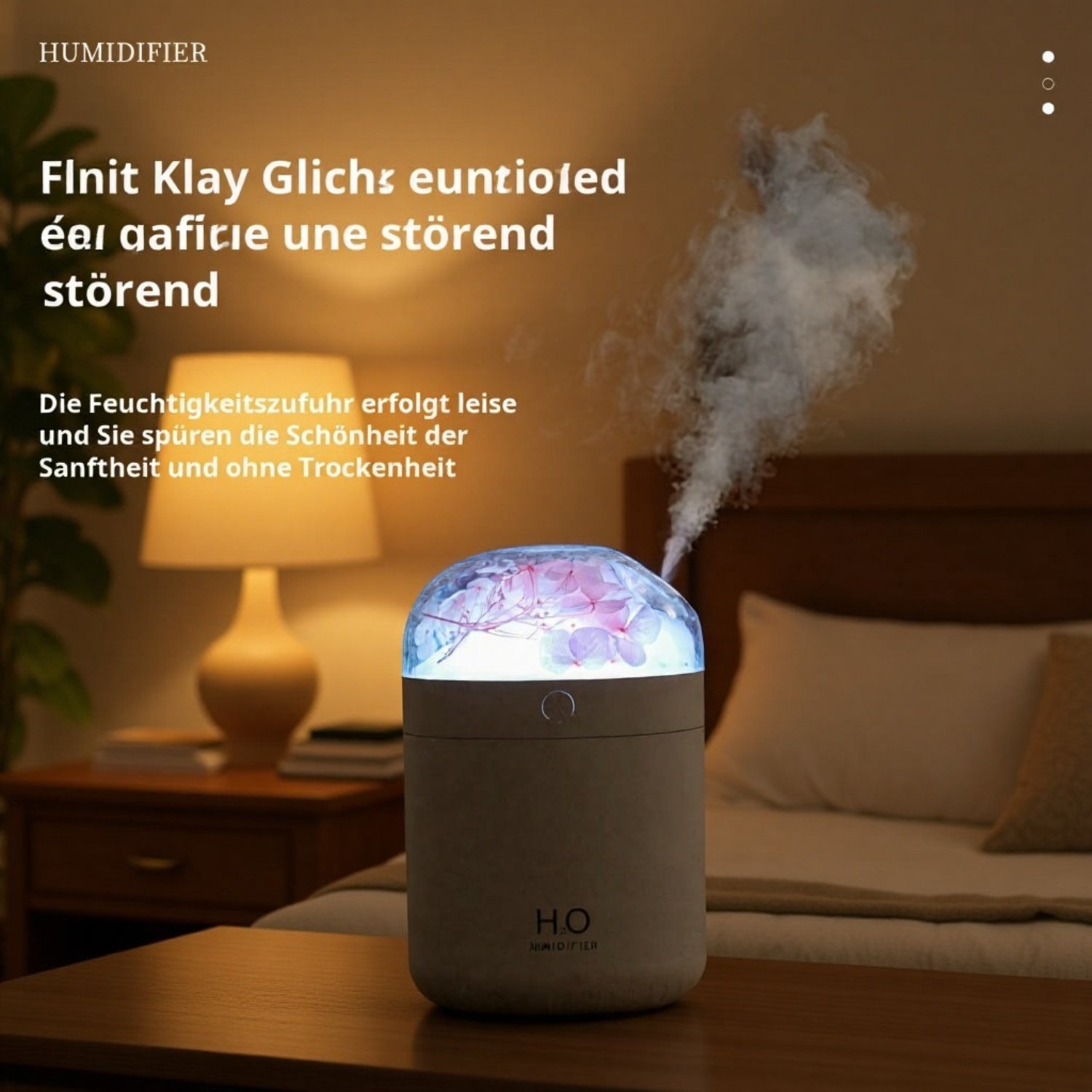 Mini Luftbefeuchter mit ewigen Blumen und LED-Licht