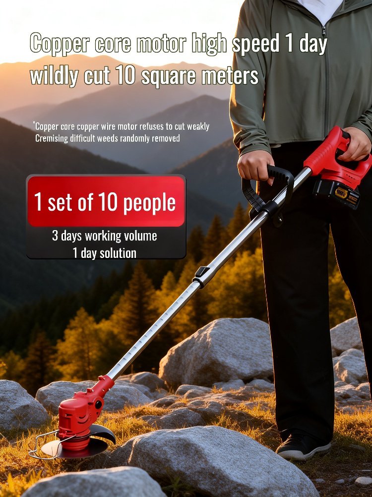 Handheld grass trimmer cutting small lawn