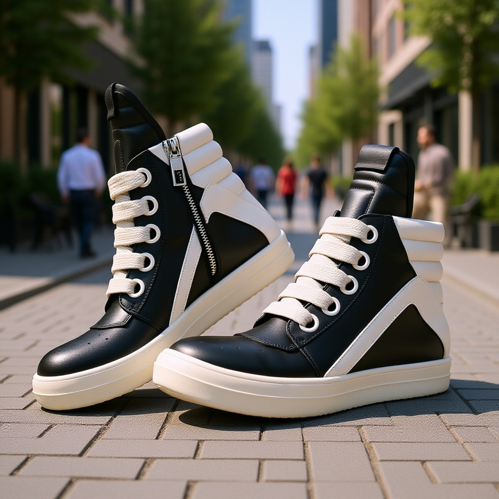 メンズカジュアルスポーツシューズ 厚底ハイカット 太い靴紐スニーカー