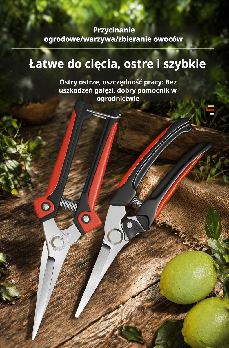 Sekator ogrodniczy do przycinania owoców na tle ogrodu