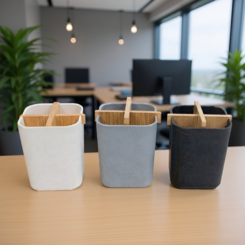 Custom Logo Bamboo Desk Organizer Pen Holder