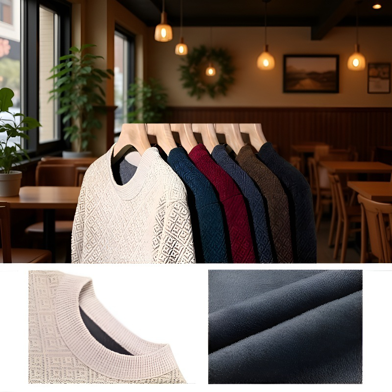 남성 솔리드 컬러 기모 니트 캐주얼 상의