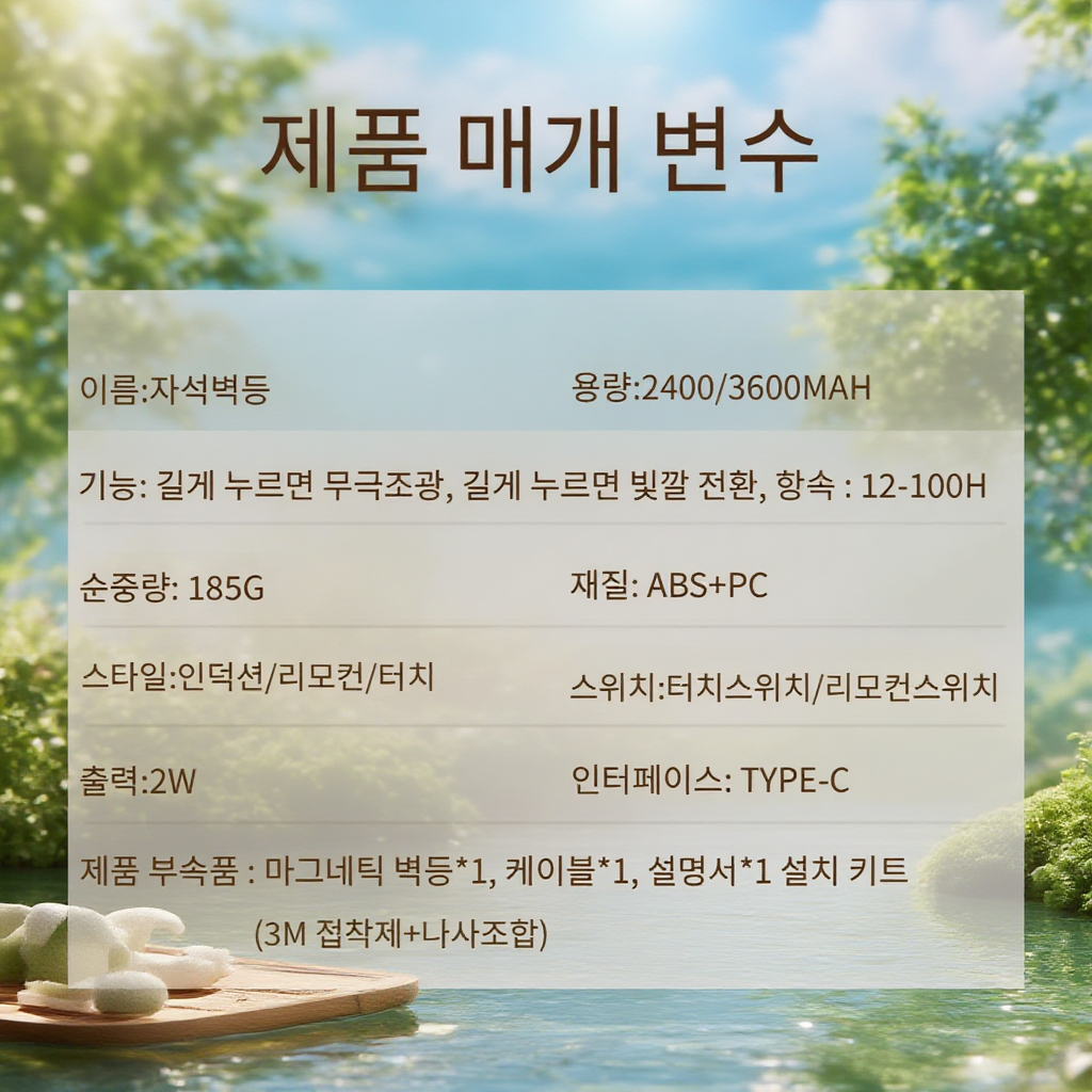 침대 머리맡 무선 리모컨 센서등, 무타공 자석 충전 무드등