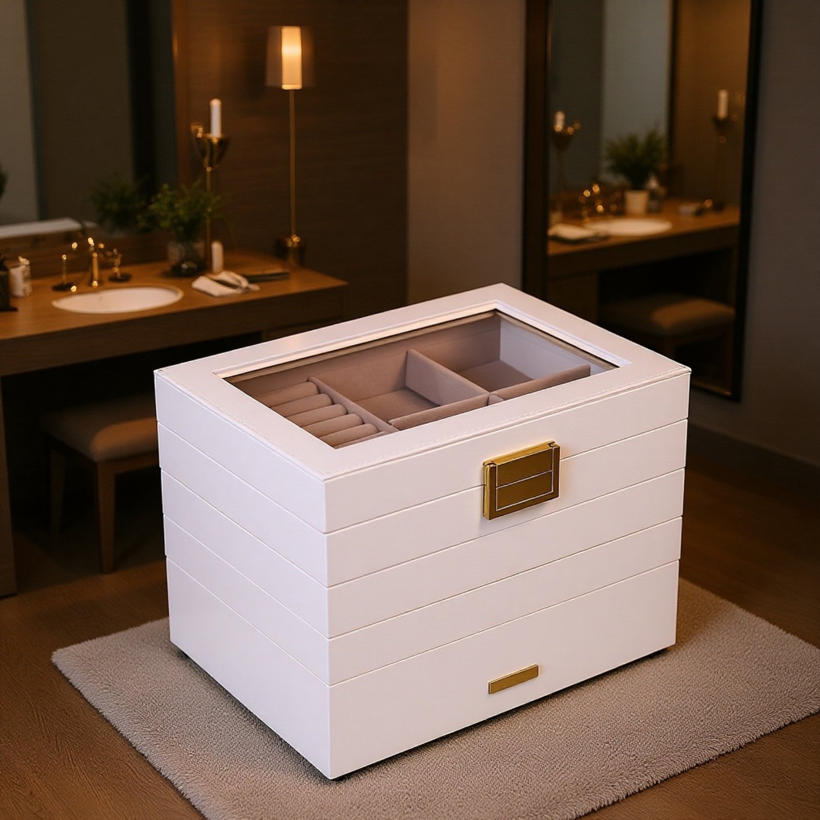 多層スタッキングトレイ付きジュエリーボックス