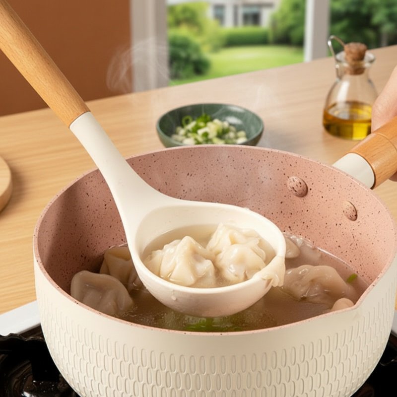 Heat-Resistant Wooden Handle Silicone Kitchenware 3-Piece Set (Soup Spoon, Spatula)