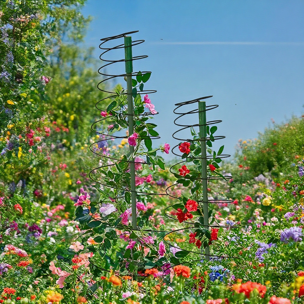 Paradicsom növény spirális tartón növekedve
