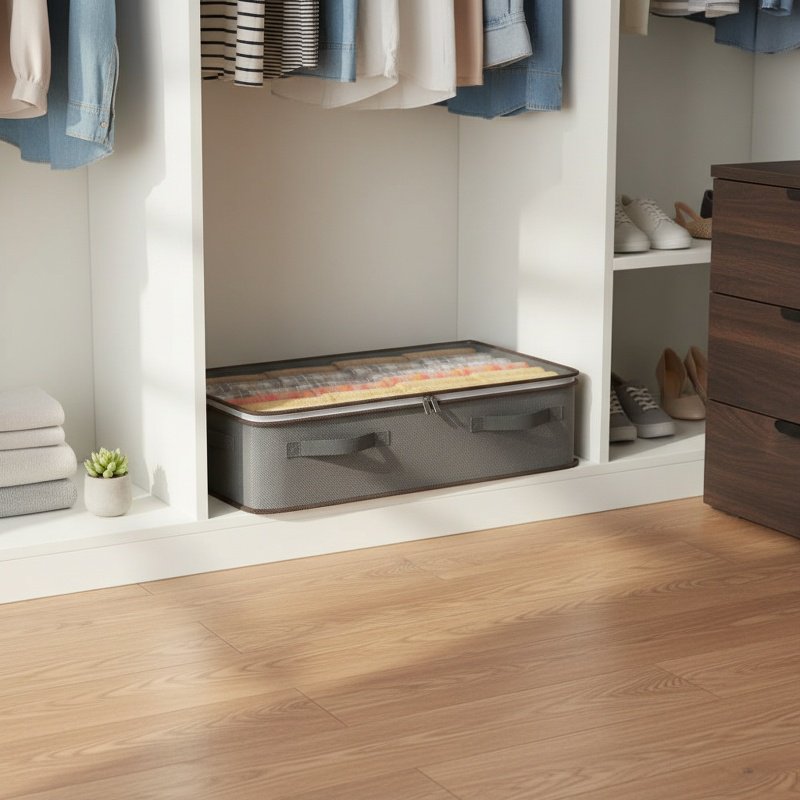 침대 밑 수납함 패브릭 접이식 투명 커버 침대 아래 이불 수납함 부직포 의류 신발 케이스