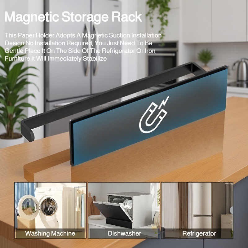 Magnetic shelf holding kitchen utensils and spices