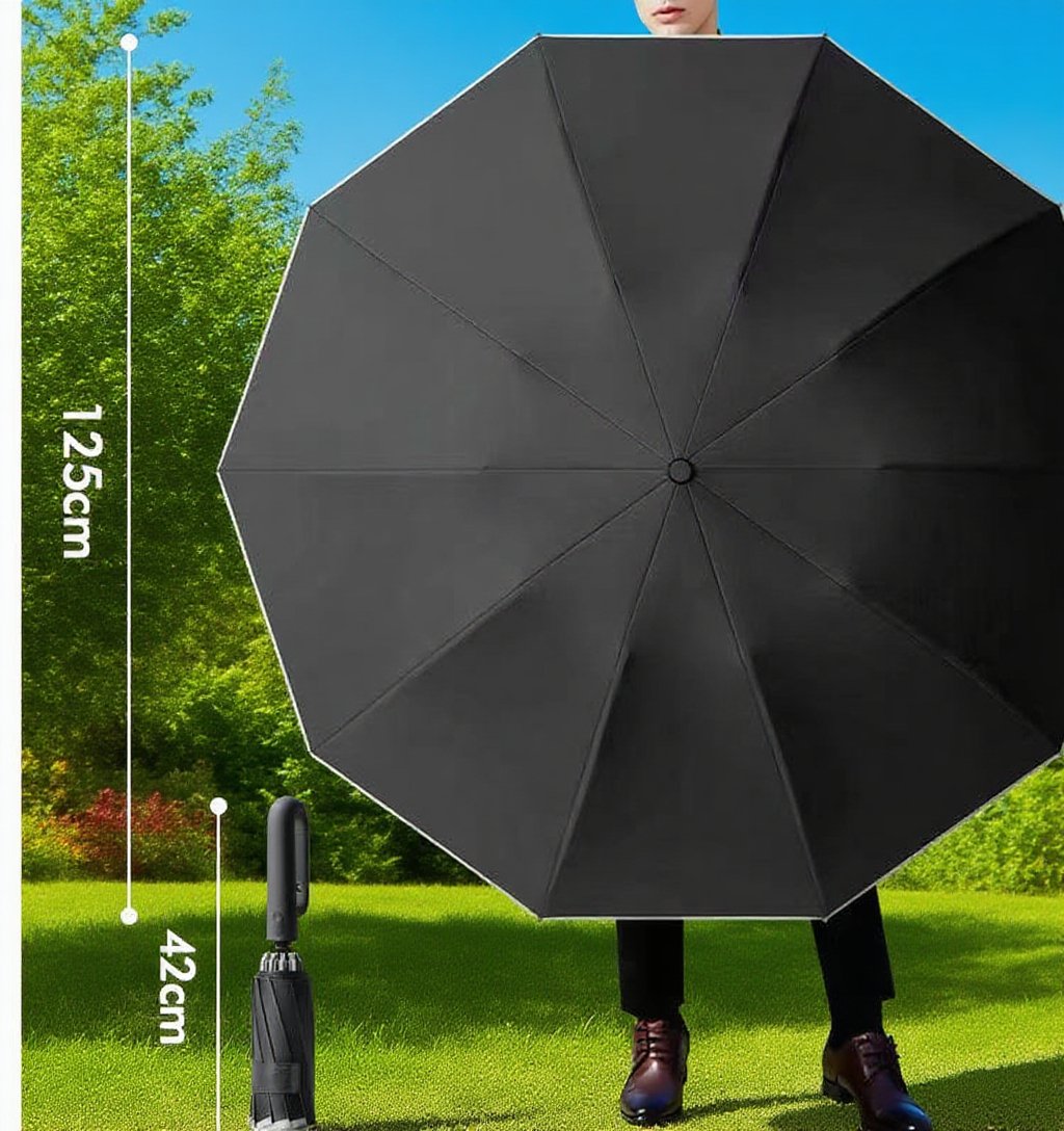 Schnallenschirm mit Doppelmechanismus – schützt vor Sonne und Regen