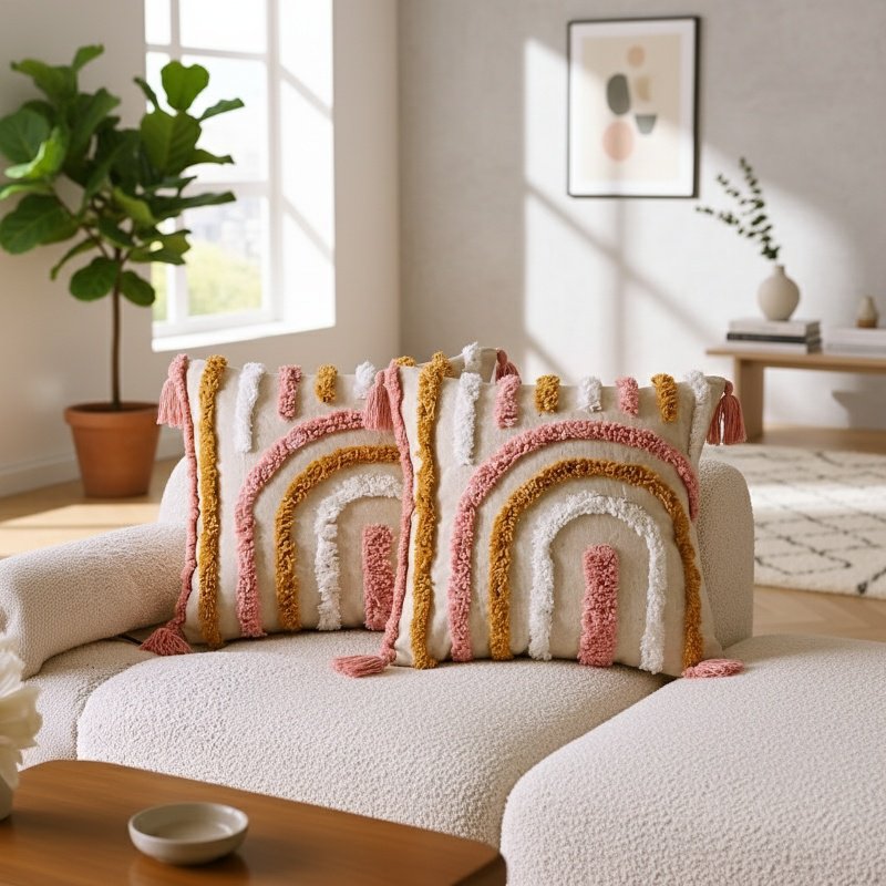 Coussin rose en tissu tufté Sinyoo pour canapé et chaise de bureau, 45x45cm