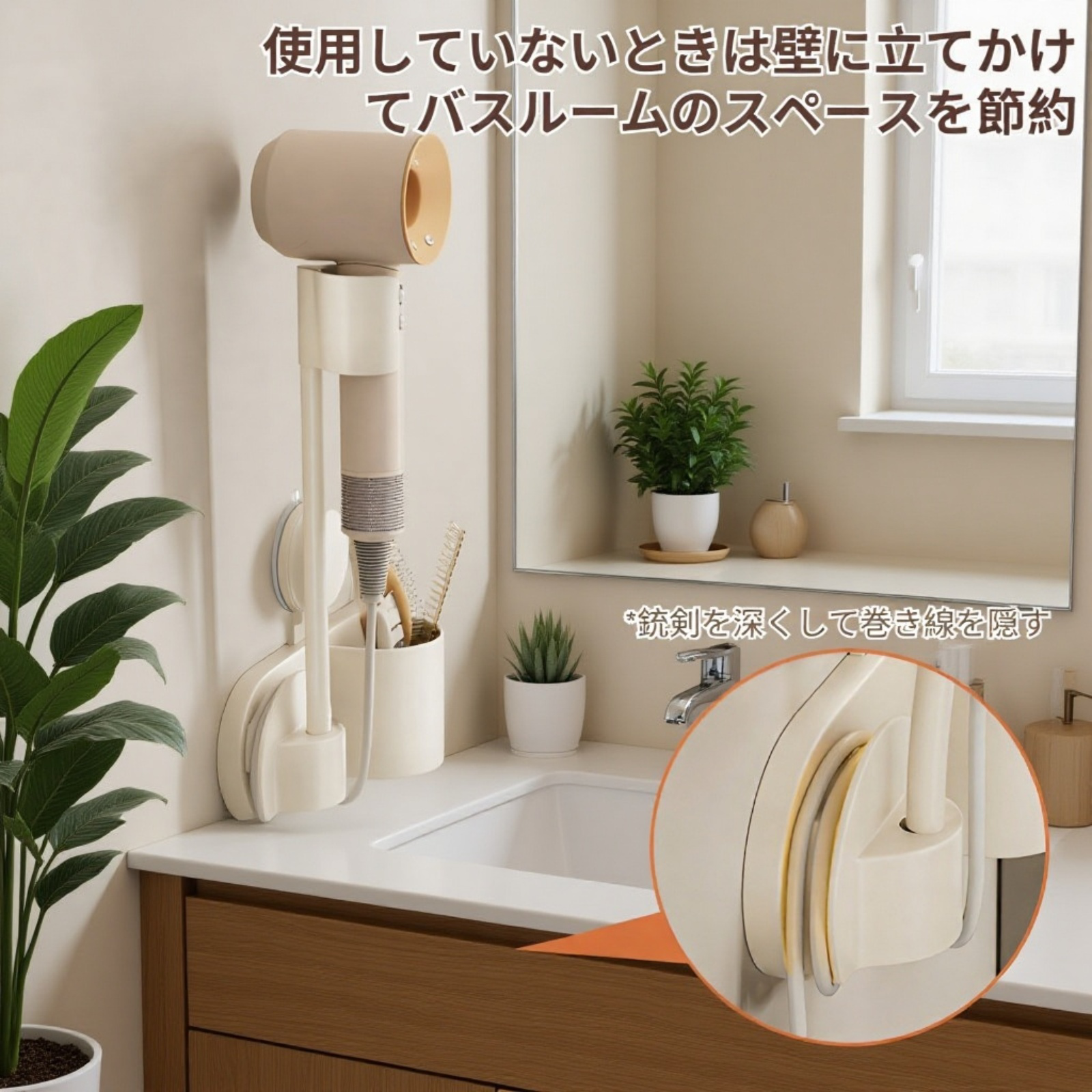 磁気吸着式ヘアドライヤースタンド 吸盤壁掛け収納