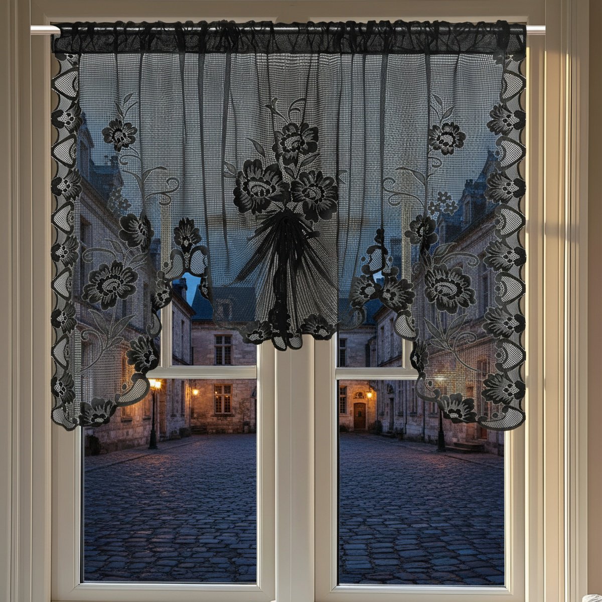 Rideau en dentelle blanche à papillon avec cordon de serrage