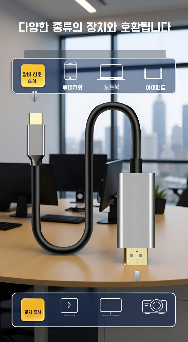 노트북과 TV를 연결한 4K Type-C to HDMI 케이블 사용 예시