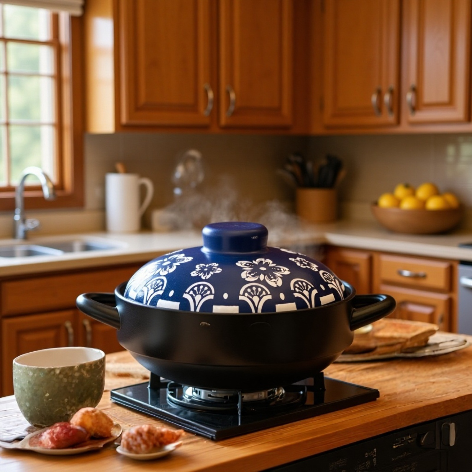 Detalle de la olla de barro artesanal mexicana