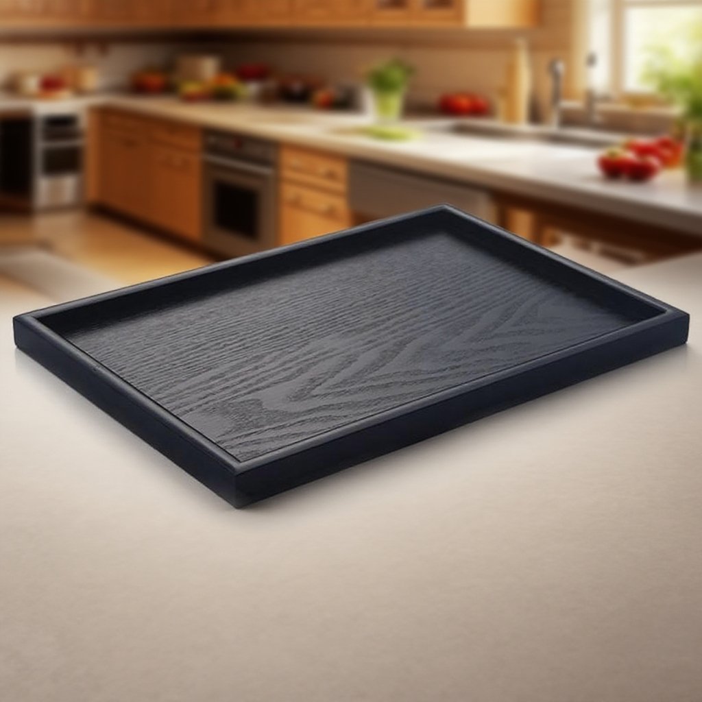 ブラック木製長方形家庭用トレイ