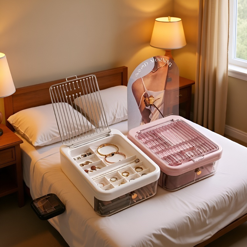 Große Schmuckaufbewahrungsbox mit mehreren Fächern, tragbar und staubdicht