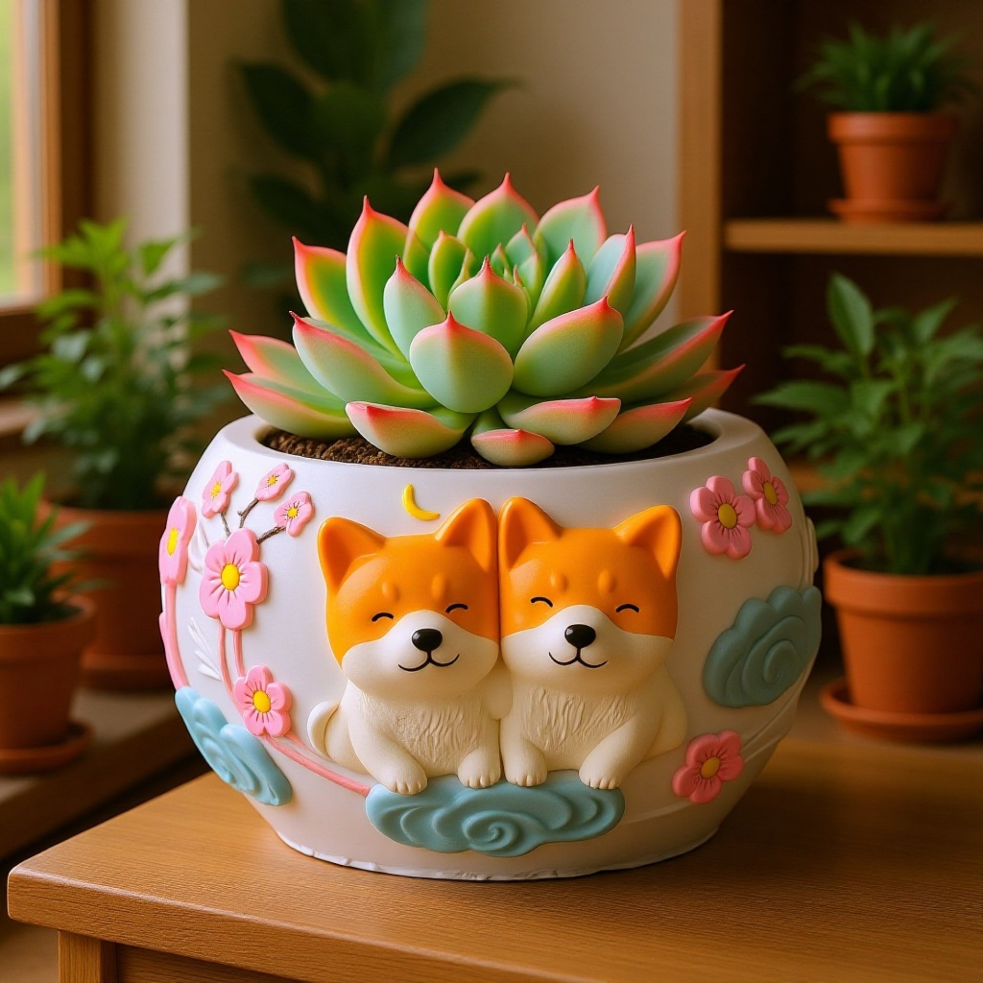 Jia Hui Mei 動物石膏植木鉢シリコン型 DIY 子猫と子犬のレリーフ石膏エポキシポッティング型