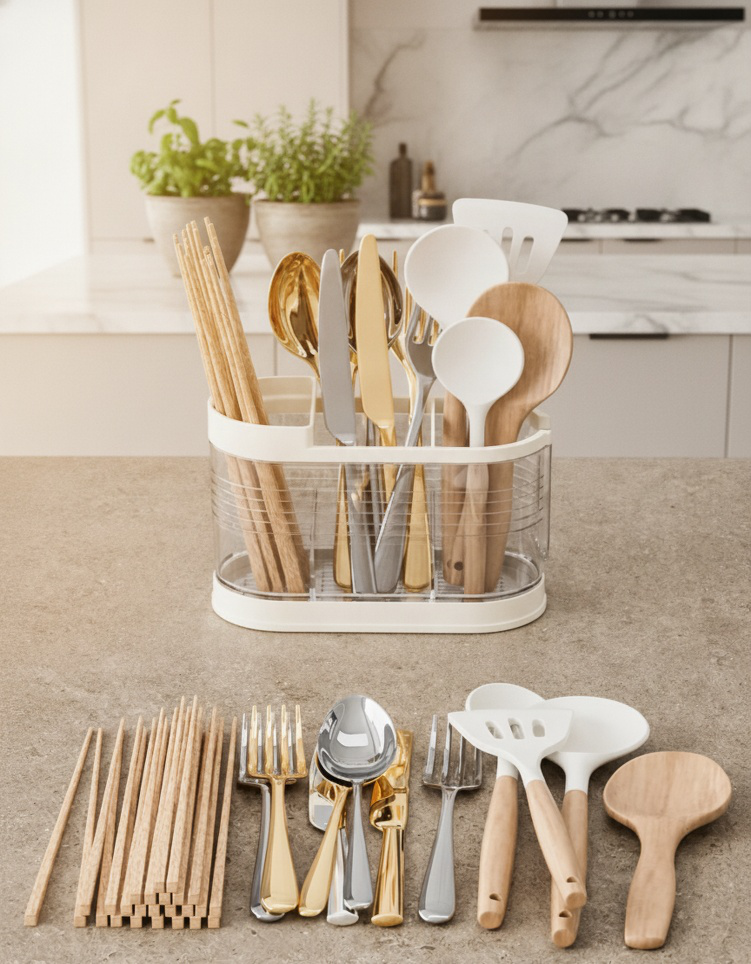 Aesthetic utensil organizer with multiple compartments