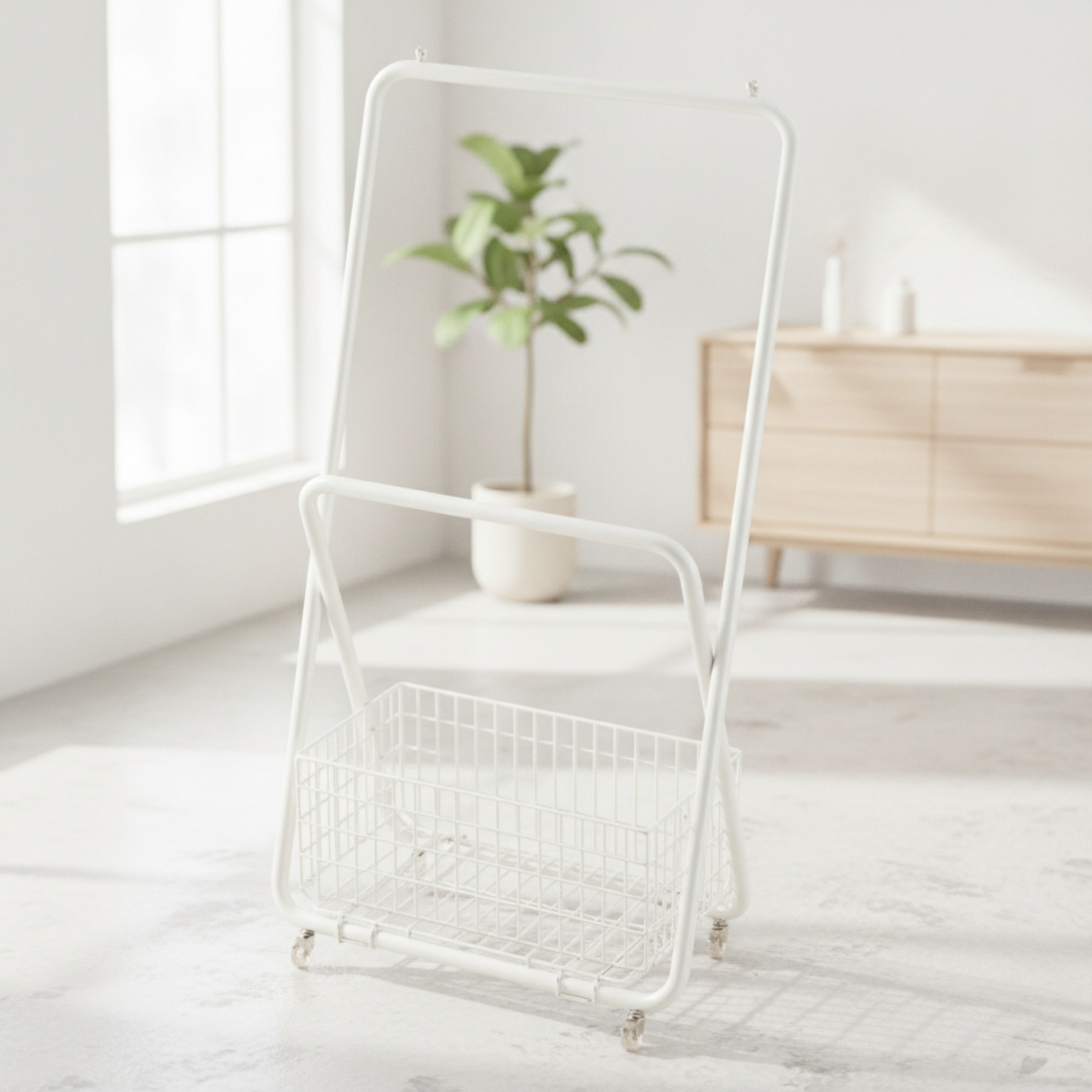 Floor-standing clothes rack floor bedroom coat rack thickened metal with wheels balcony clothes rack