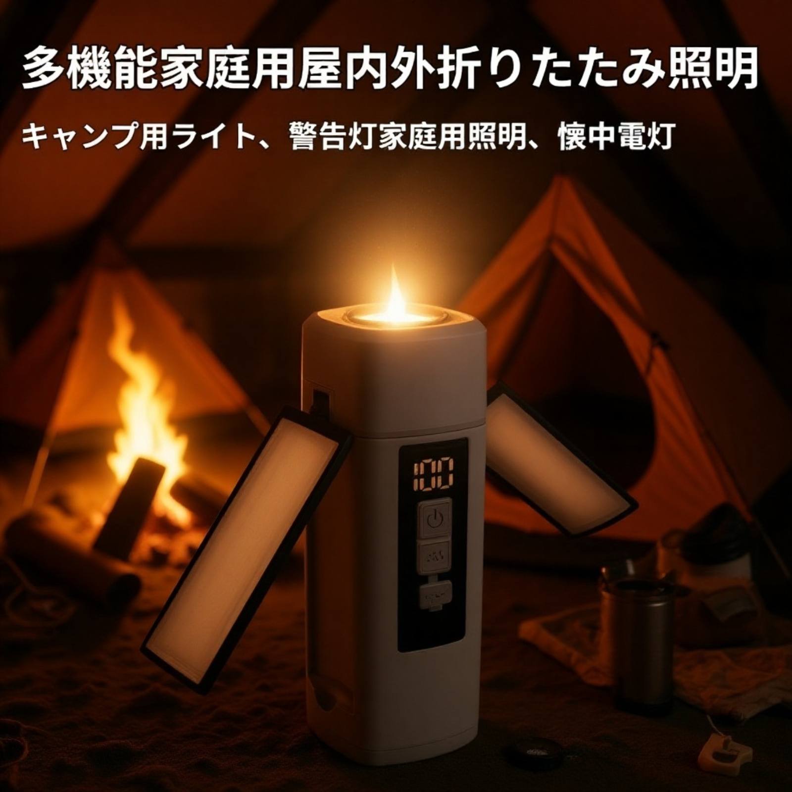 充電式多機能アウトドアキャンプランタン 折りたたみ式吊り下げライト