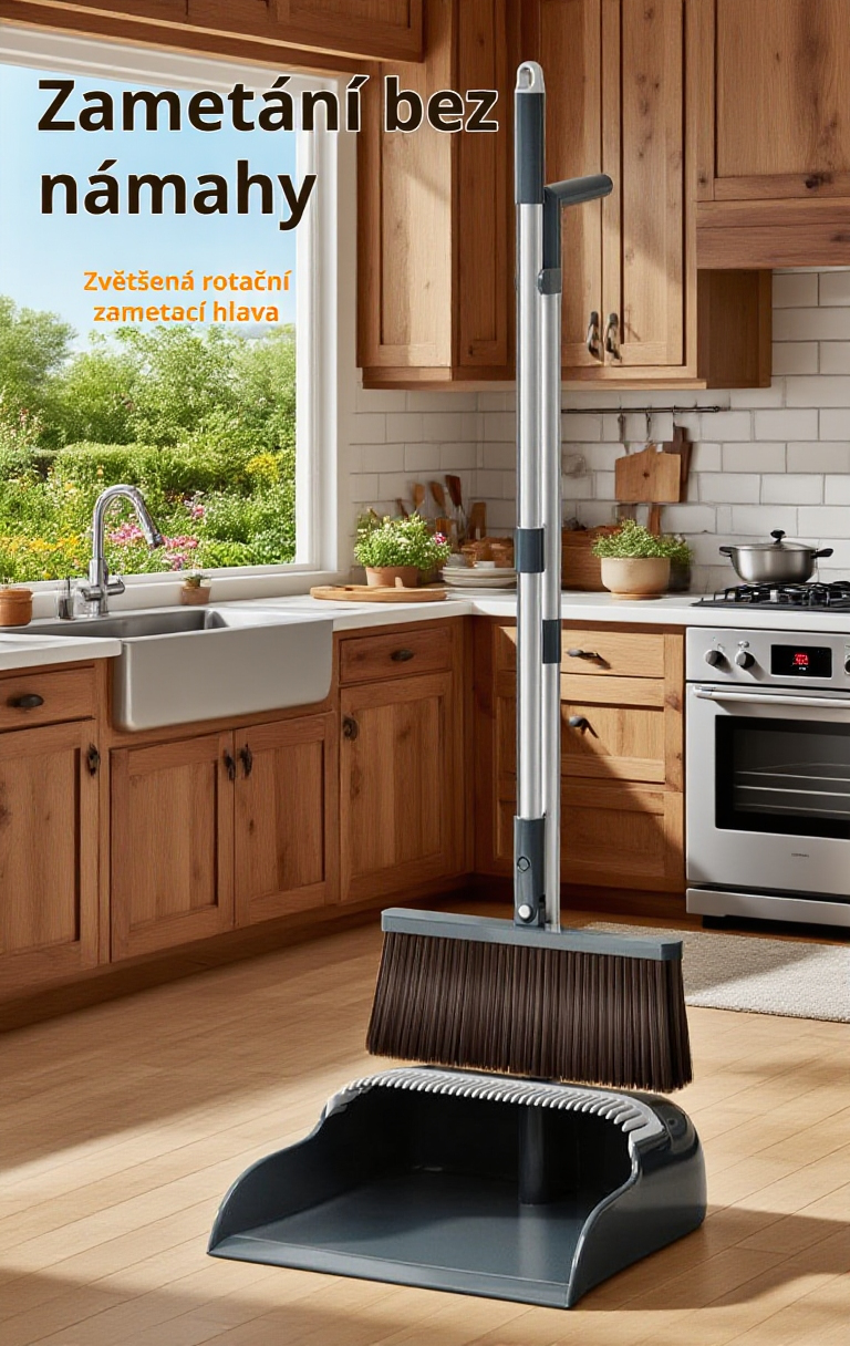 Sada koštěte a lopatky na zametání s měkkými štětinami