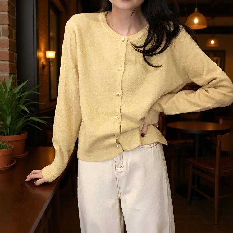 여성용 진주 장식 니트 코트 전체 이미지