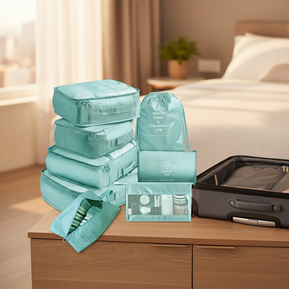 Travel shoe bag included in packing cubes set