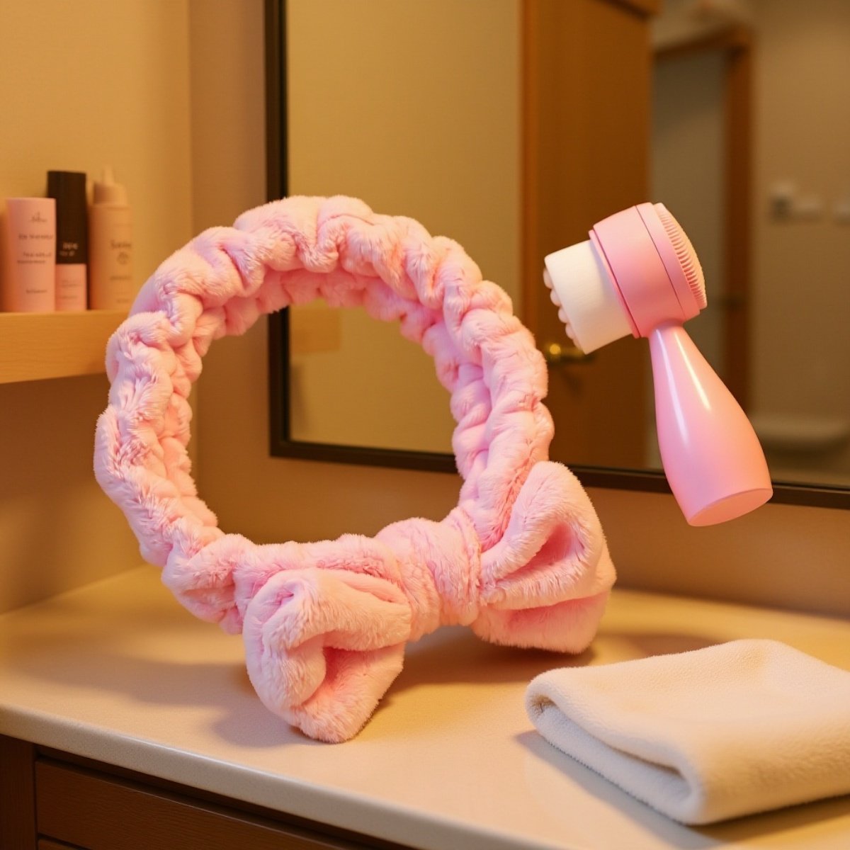 Cute bow tie shower headband for spa and skincare routines