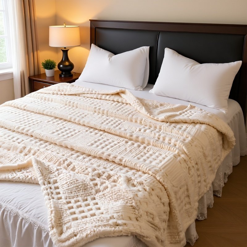 بطانية مزدوجة الوجه دافئة وسميكة ومنقوشة بنمط الوافل