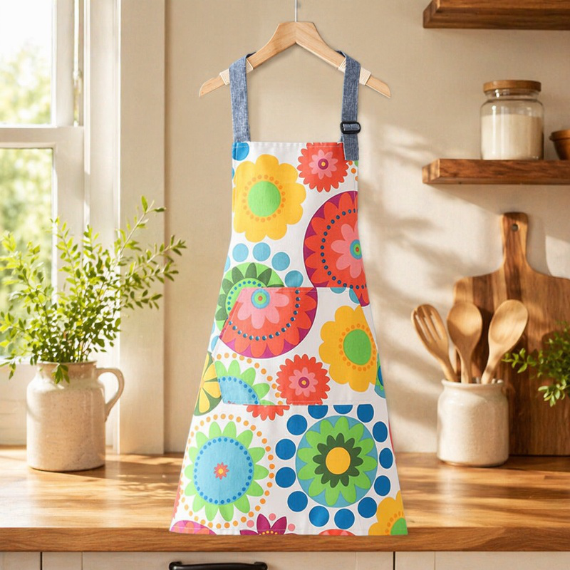 Delantal doméstico de lona de algodón con diseño de girasol para cocina