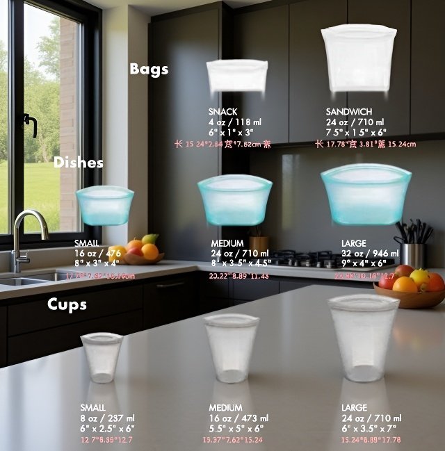 環境に優しいシリコン素材の保存バッグ