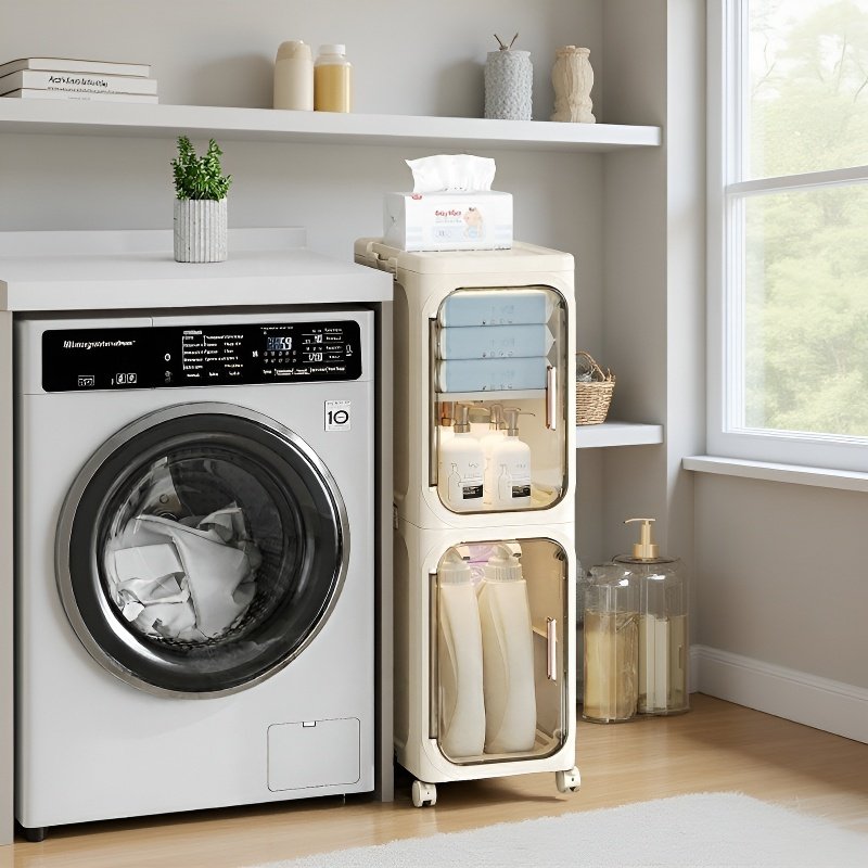 Gabinete de almacenamiento plástico con ruedas para baño