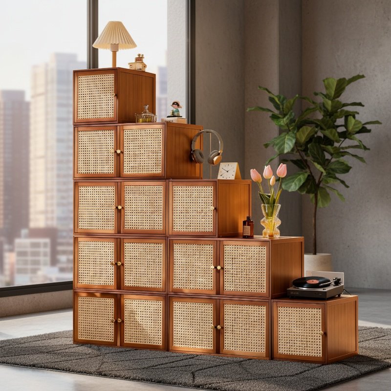 Bibliothèque avec livres et objets décoratifs