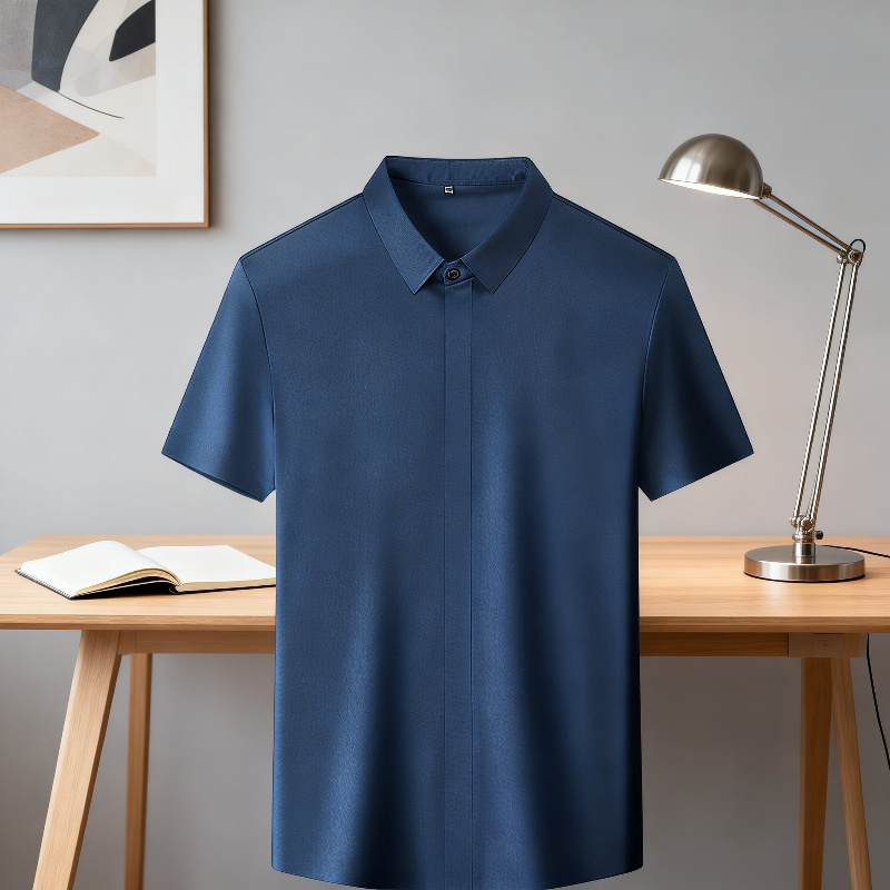 ビジネスメンズファッションシャツ 中年男性用ノンマーキング高弾性アイスシルク半袖シャツ サマーファッション・ビジネスシャツ