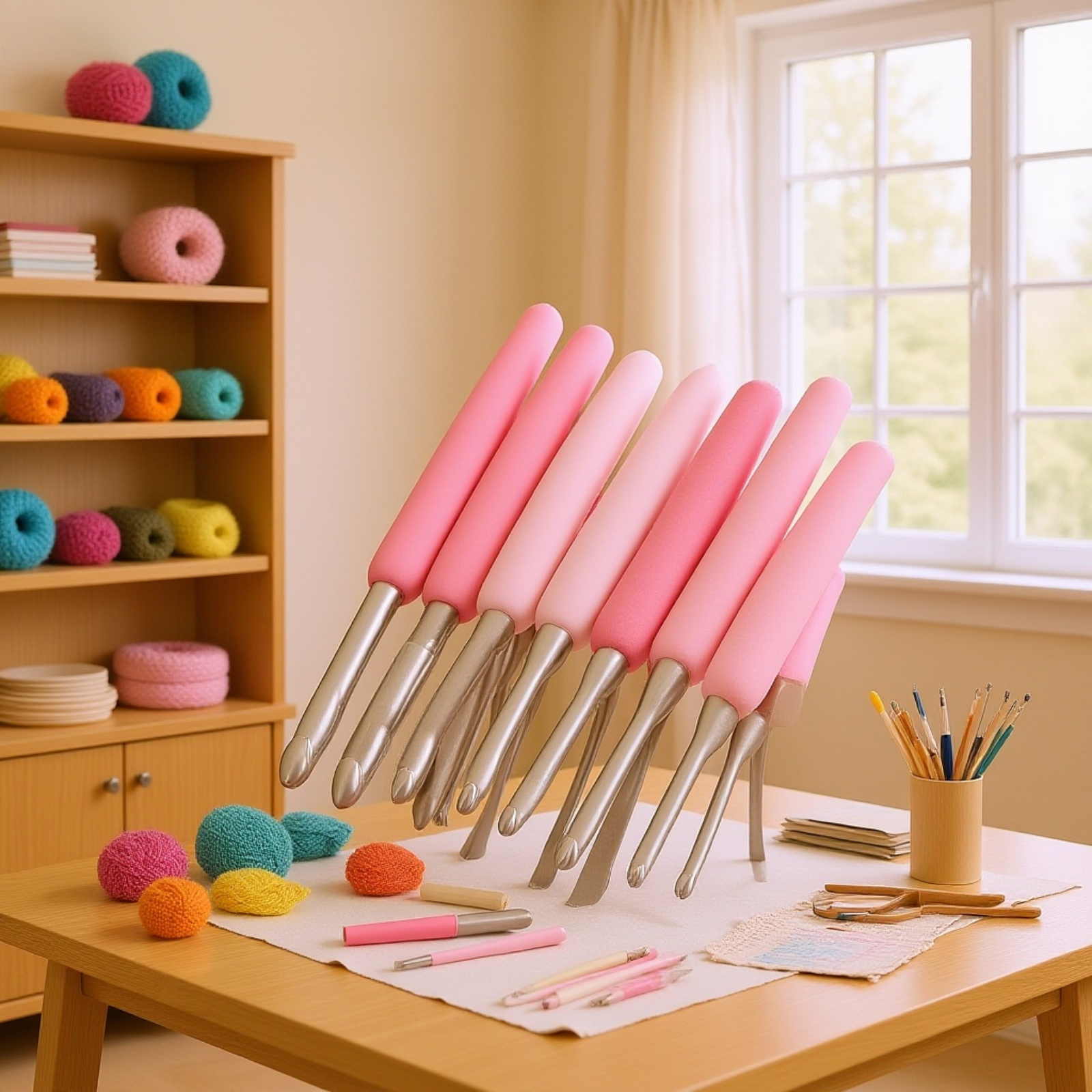 赤いソフトグリップ付きかぎ針セット