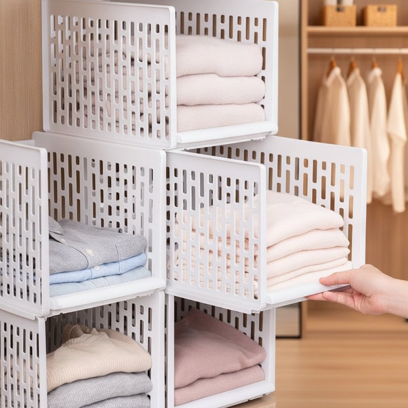 Wardrobe storage basket maximizing closet space