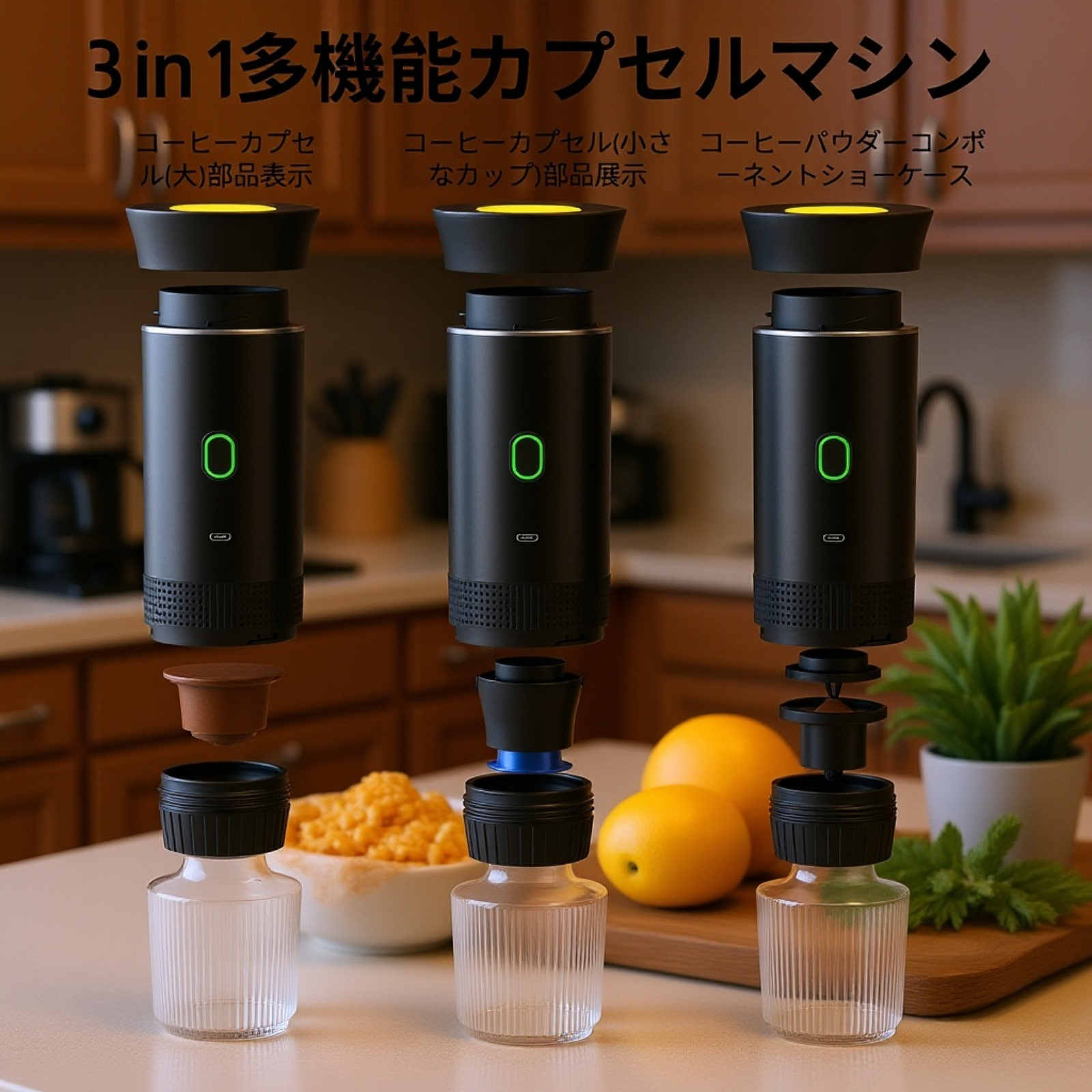 コンパクトサイズのエスプレッソコーヒーマシンを手に持つ様子