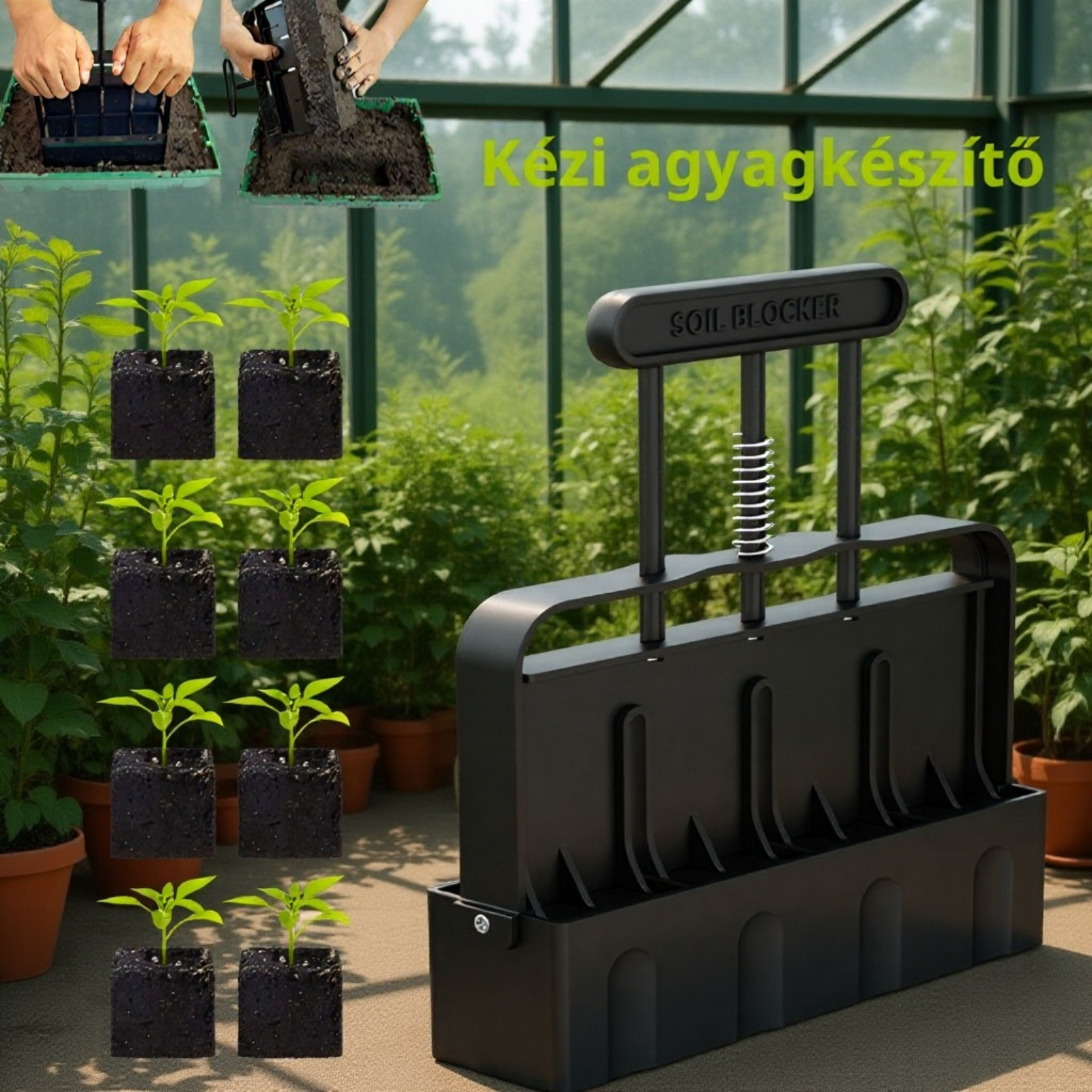 Kézi talajtömb készítő kerti vetőeszköz palántanevelő forma