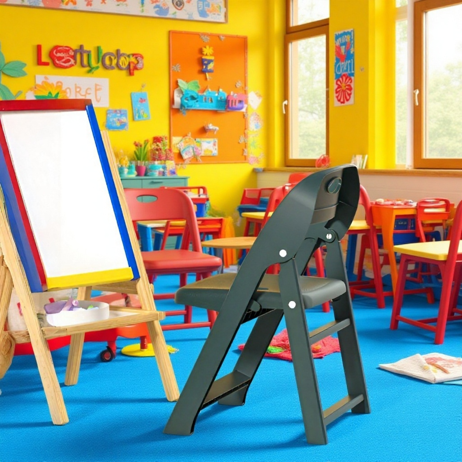Skládací přenosná dětská plastová židle, zesílená, kreslená, pro školky