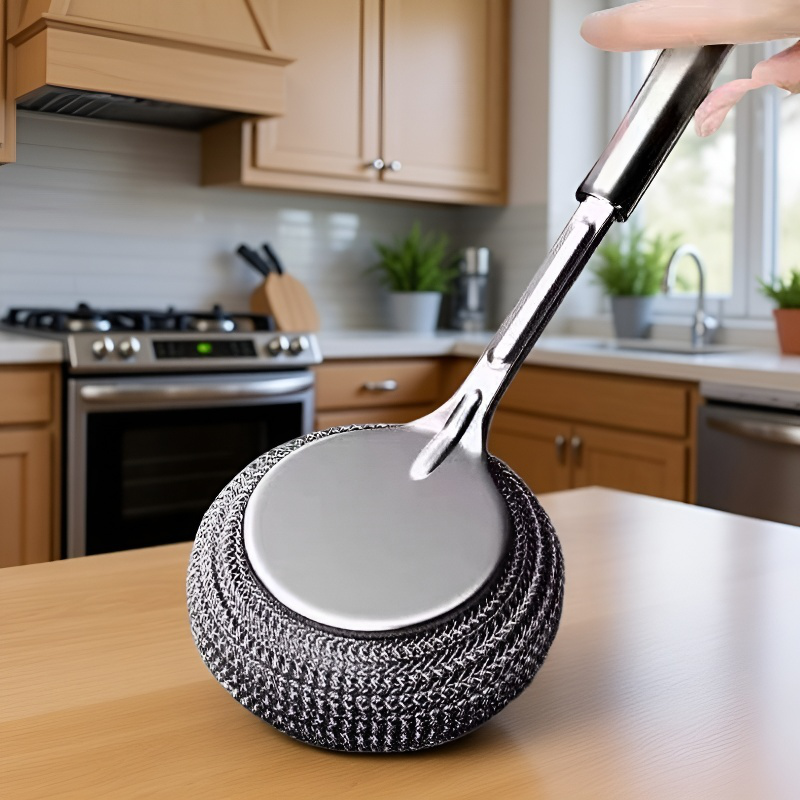 Topf-Reinigungsbürste mit langem Griff, Edelstahl, Küchenhelfer