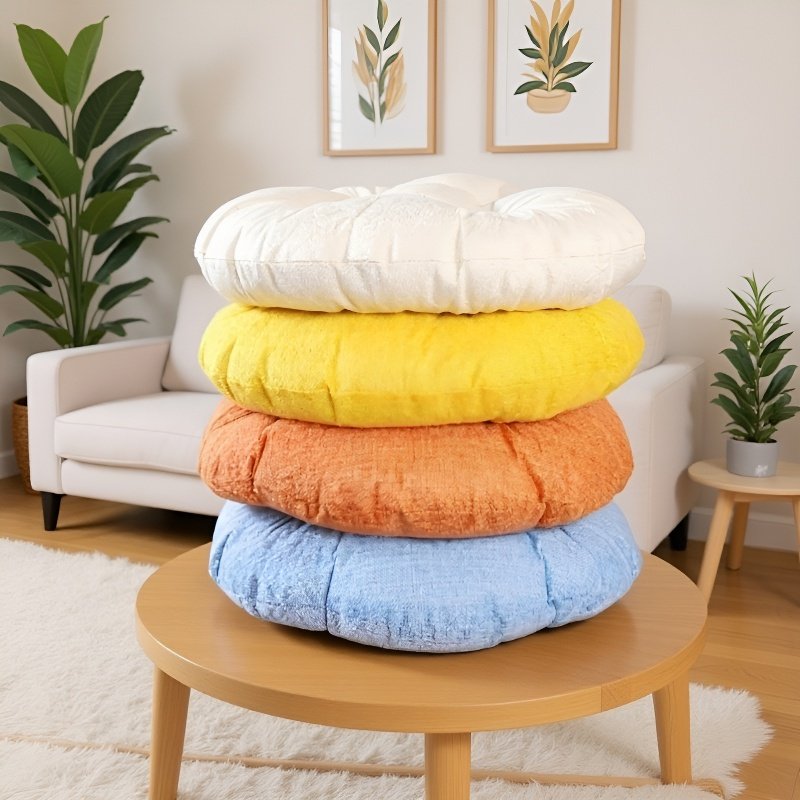 Jednokolorowa poduszka na sofę, okrągła, pogrubiona, do salonu i tatami