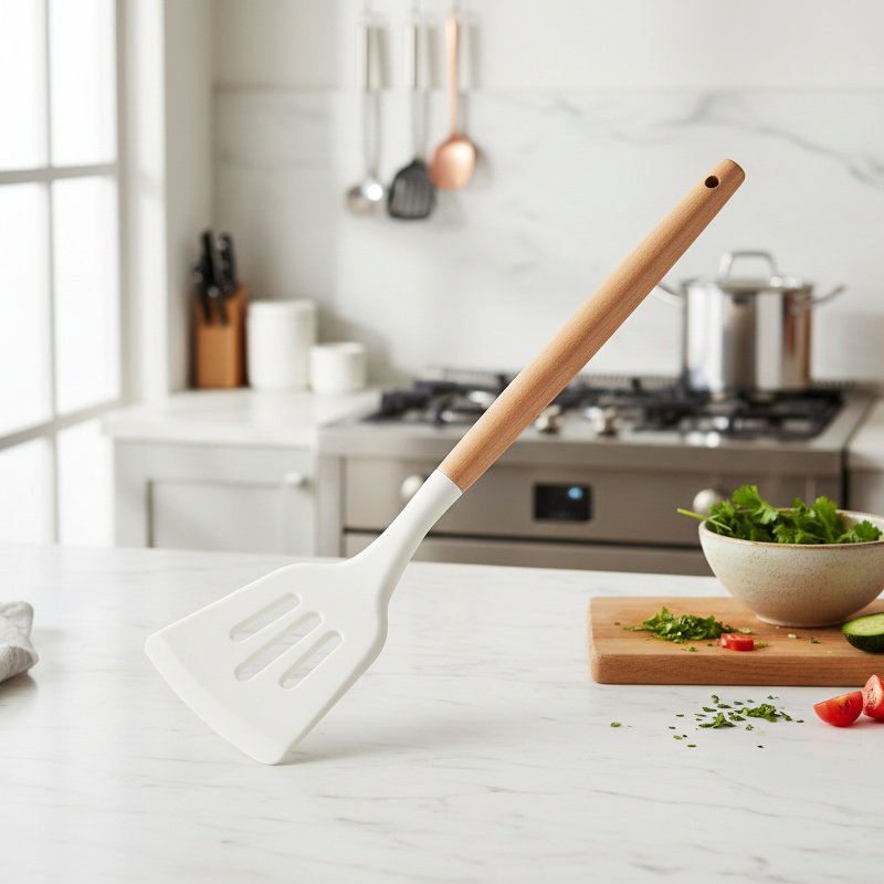 Durable soup spoon and spatula in heat-resistant silicone